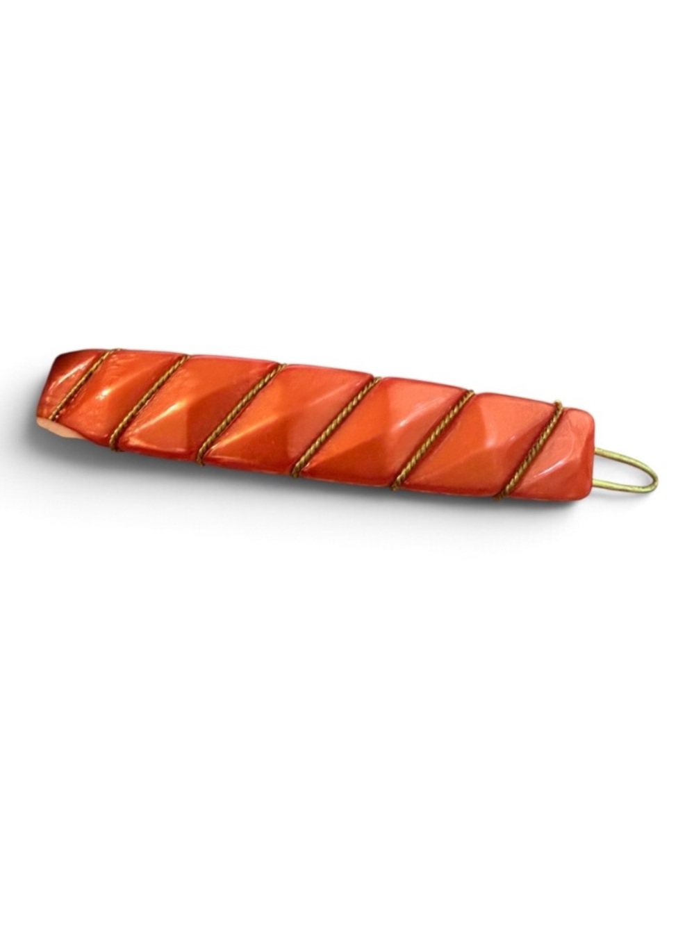 1970’s Red & Gold French Bar Barrette, Handmade in France, 2.5”, Deadstock
